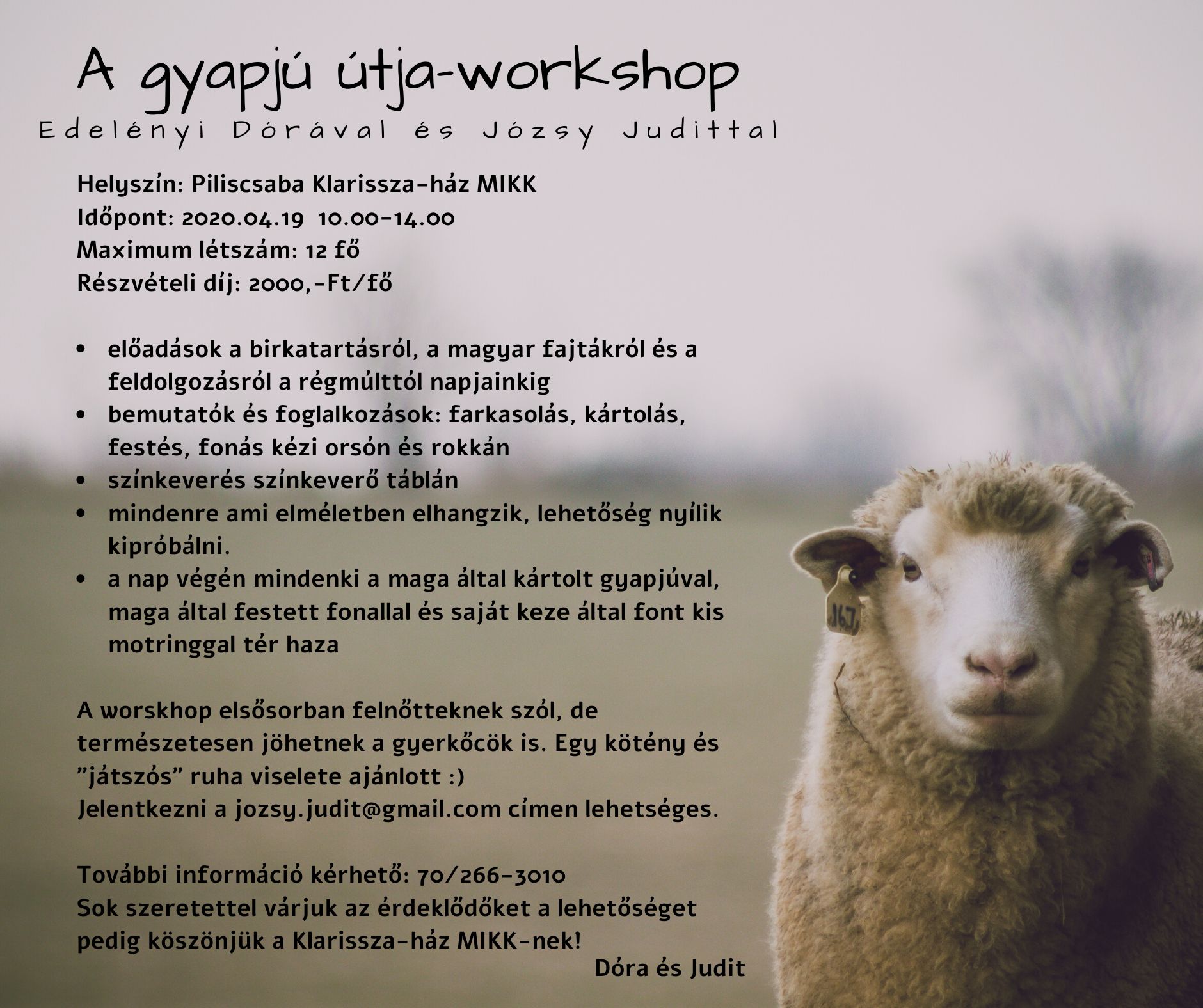 A gyapjú útja-workshop Edelényi Dórával és Józsy Judittal
